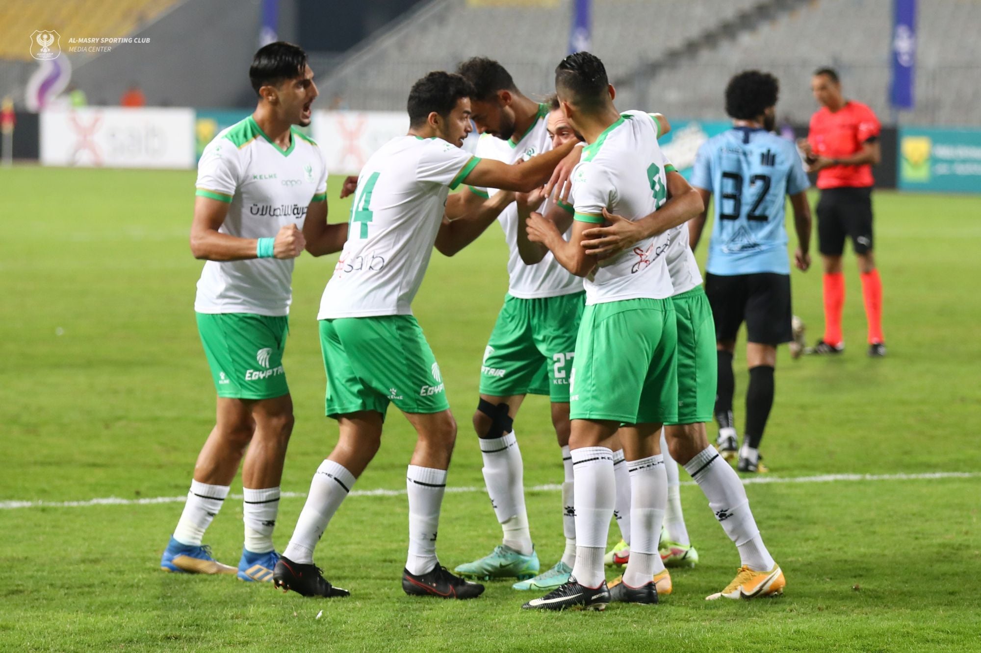 احتفالات لاعبي المصري بتسجيل هدف التعادل