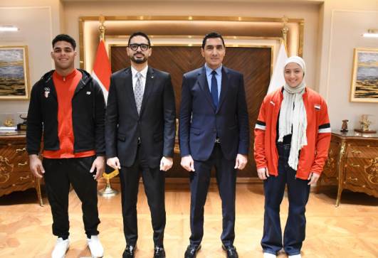 تكريم وزير الرياضة لثنائي منتخب الجودو